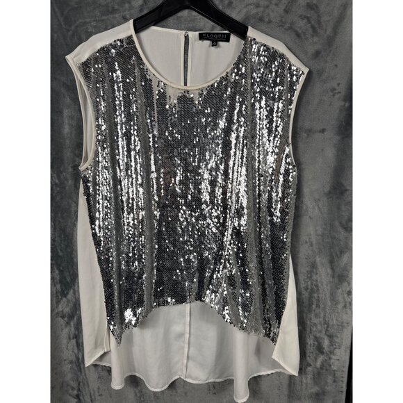 Eloquii Tops - Eloquii Silver Sequin Sleeveless Top Size 18 Elegant Party Blouse